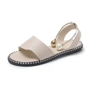 Casual Flat Sandals with Pearl Ring Ankle Strap!